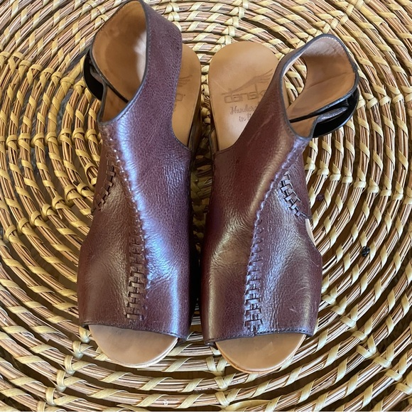 Dansko Brown Leather Wooden Platform Heel Boho Sandals Sz-36/US6 - Picture 2 of 13